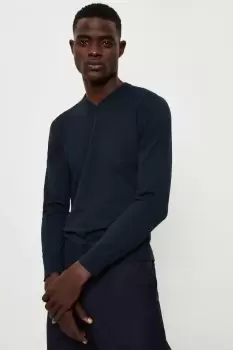 Image of Cotton Rich Navy Knitted V-Neck Jumper