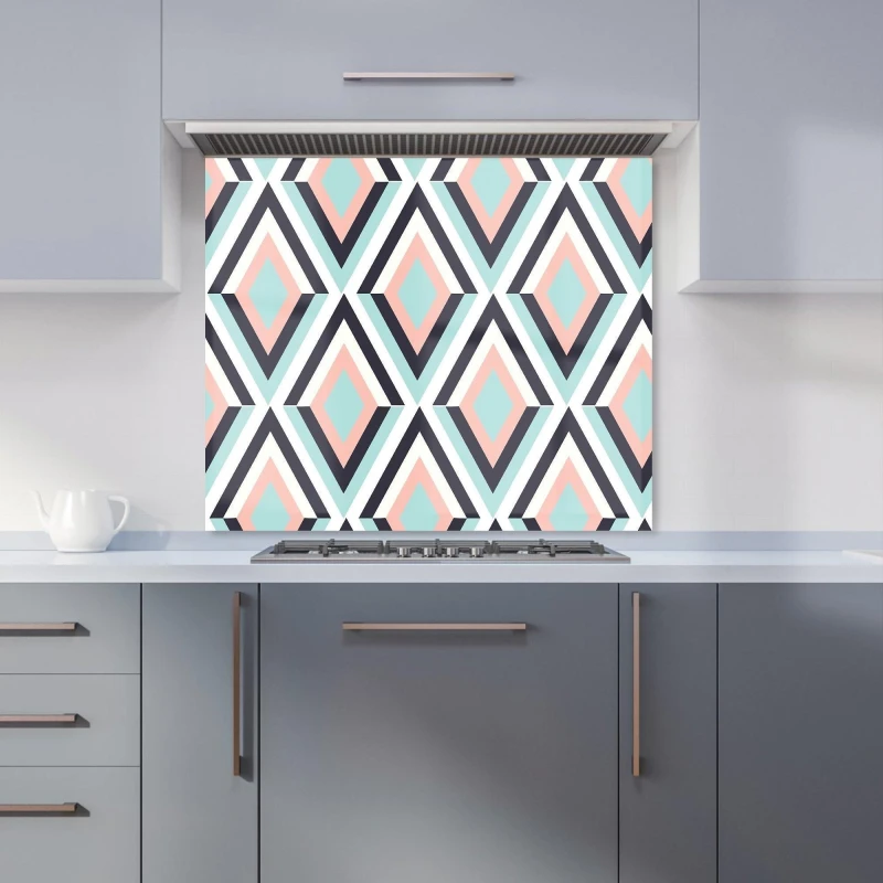 Image of Warren Reed - Designer Zig Zag Abstract Pattern Kitchen Splashback in Blue Size: 600mm x 600mm Blue Unisex 600mm x 600mm