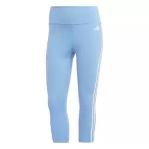 Image of adidas Train Essentials 3-Stripes High-Waisted three quarterLeggin - Blue