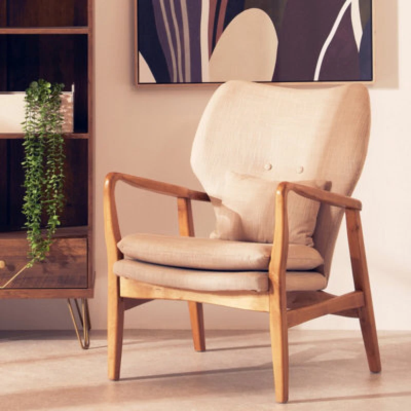 Image of Orsina Contemporary Nordic Design Beige Chair, Stylish Design Wooden Chair, Supportive Seating Sturdy Accent Chair