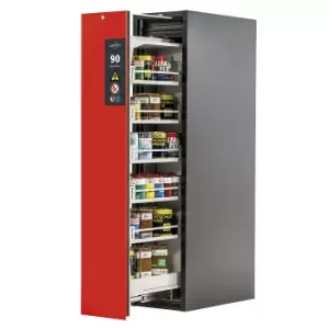 Image of asecos Type 90 fire resistant vertical pull-out cabinet, 1 drawer, 5 shelves, grey/red