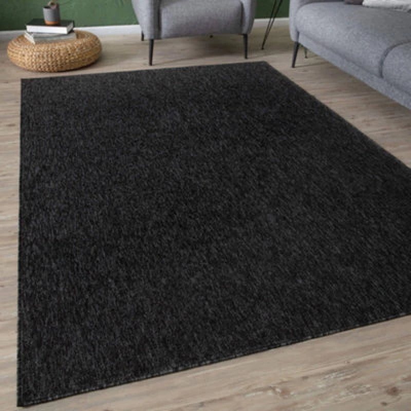 Image of The Rugs Solid Design Low Pile Living Room Rugs In Dark Grey Flex Collection 1000Dg