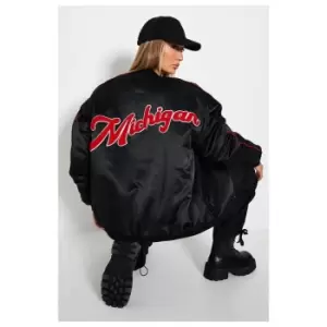 Image of I Saw It First Oversized Satin Bomber Jacket - Black