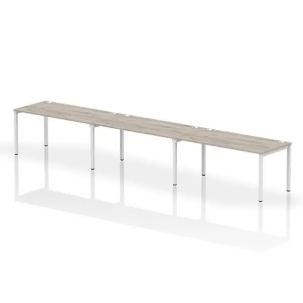 Image of Impulse Bench Single Row 3 Person 1600 White Frame Office Bench Desk Grey Oak