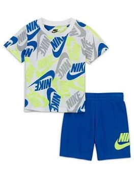 Image of Boys, Nike Younger Boy Futura Toss Printed 2 Piece Short Set - Blue Size 12 Months