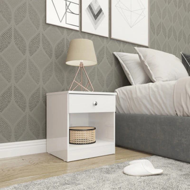 Image of Seconique Denver 1 Drawer Bedside - White Gloss