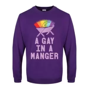 Image of Grindstore Mens A Gay In A Manger Christmas Jumper (L) (Purple)