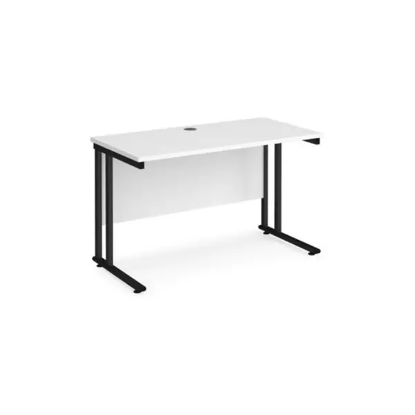 Image of Office Desk 1200mm Rectangular Desk With Cantilever Leg White Tops With Black Frames 600mm Depth Maestro 25