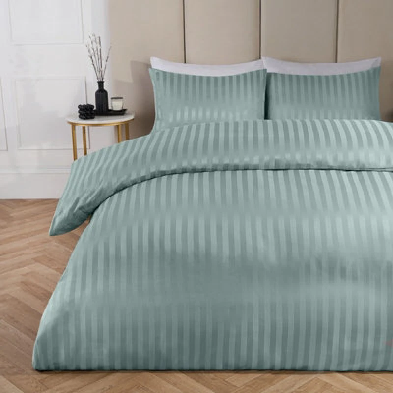 Image of OHS OHS Satin Stripe Duvet Cover with Pillowcase Set in Duck Egg Blue Size: Double Duck Egg Blue Double Unisex 5027434097197