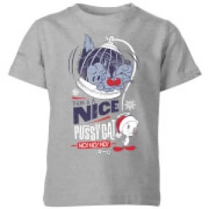 Image of Looney Tunes Tweety Pie Pussy Cat Kids Christmas T-Shirt - Grey - 3-4 Years
