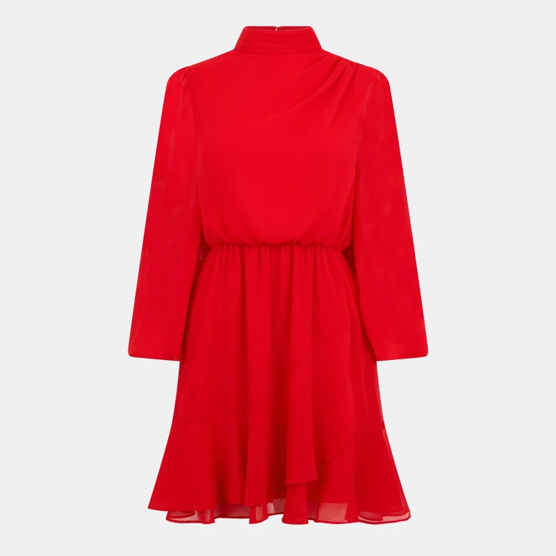 Image of Ted Baker Zebrina Neck Tie Dress - Red Red 8