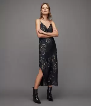 Image of AllSaints Womens Melody Tempest Midi Dress, Black, Size: 12