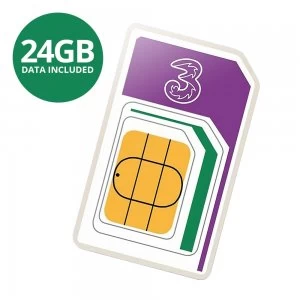 Image of 3 PAYG 4G Trio Data SIM Pack Preloaded with 24GB of Data Three Size Card - UK & WORLDWIDE