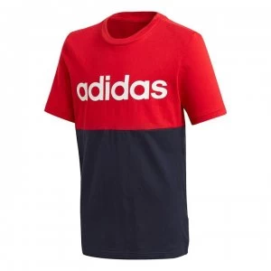 Image of adidas Boys Linear Colorblock T-Shirt - Navy/Red
