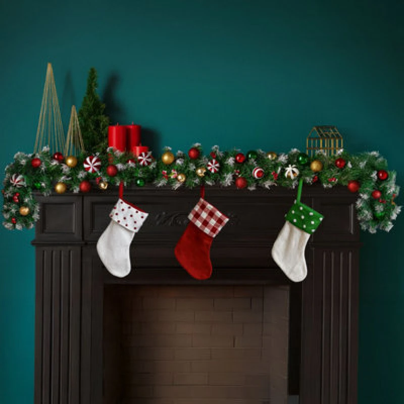 Image of Neo 2M Candy Cane Baubles Garland Festive Foliage Garland Wreath Pvc Christmas Decoration