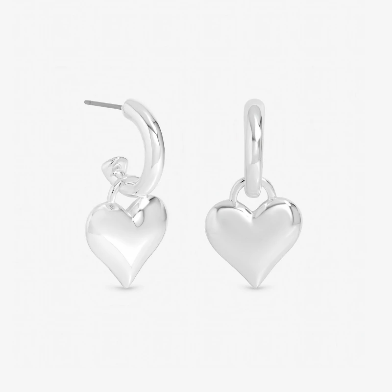Image of Mood Silver Plated Polished Heart Hoops Silver female One Size