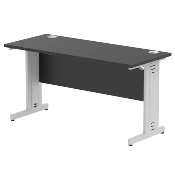 Image of Impulse Impulse 1400 x 600mm Straight Office Desk Black Top Silver Cable Managed Leg IRDW146SBLK