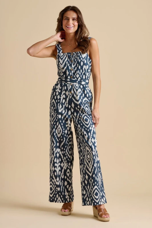 Image of Brakeburn Womens Ikat Jumpsuit in Navy Size: 10 Navy Female 10