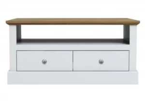 Image of LPD Devon White and Oak 2 Drawer Coffee Table Flat Packed