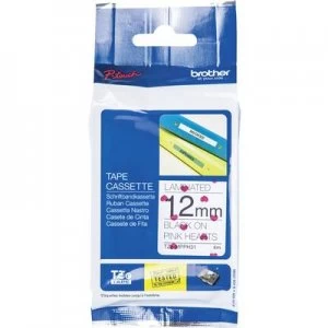 Image of Labelling tape (with pattern) Brother TZe, TZ TZe-MPPH31 Tape colour: White (+ pink hearts) Font colour:Black 12mm 4 m