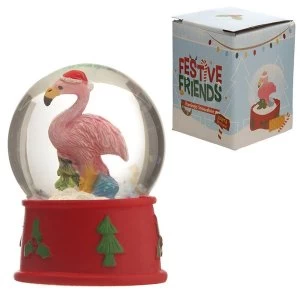 Image of Christmas Flamingo Snow Globe