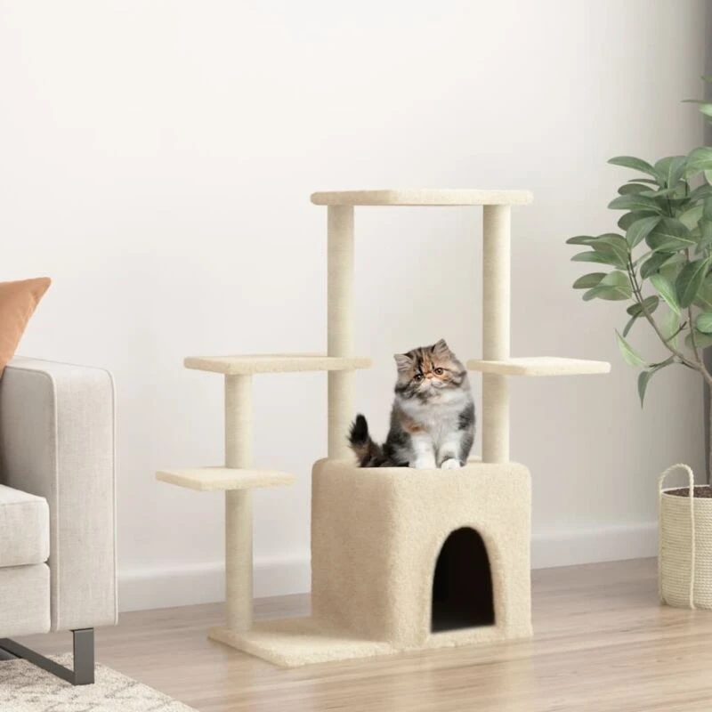 Image of vidaXL Cat Tree with Sisal Scratching Posts Cream 97.5cm, Cream 172049