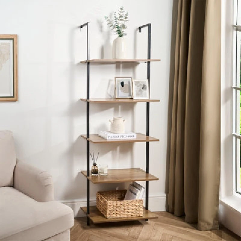 Image of OHS OHS 5 Tier Shelf Wall Mounted Rack Shelving Display Unit Space Saving in Brown Brown One Size Unisex 5027434229932