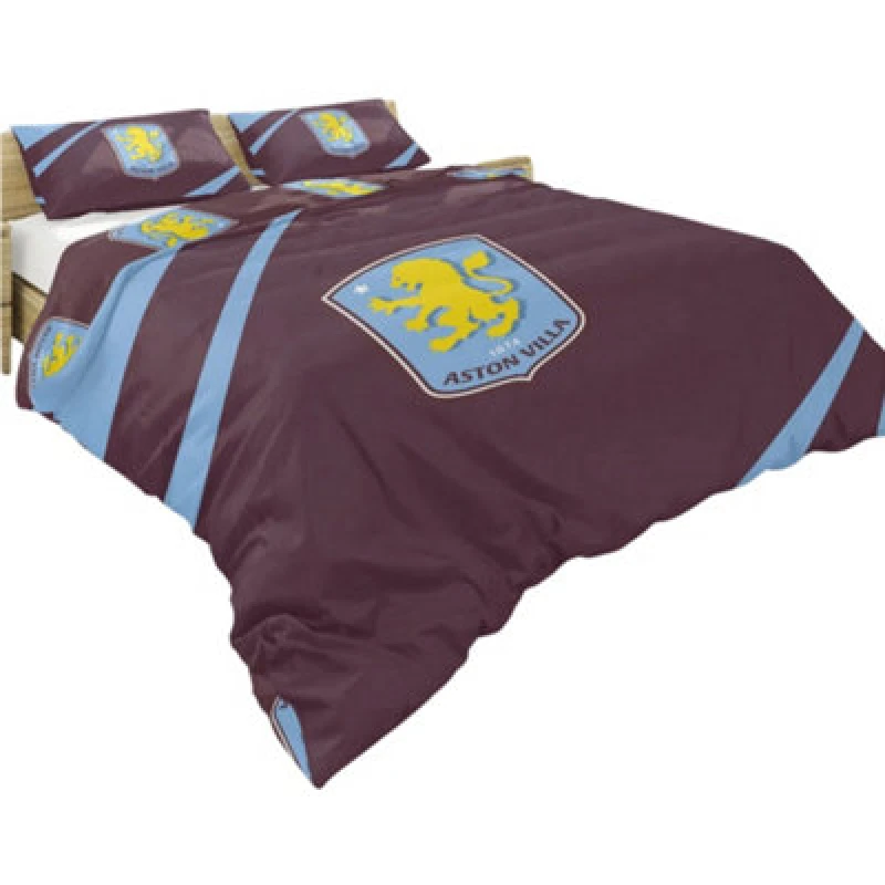 Image of Aston Villa Fc Reversible Crest Duvet Cover Set Claret/sky Blue (Double)