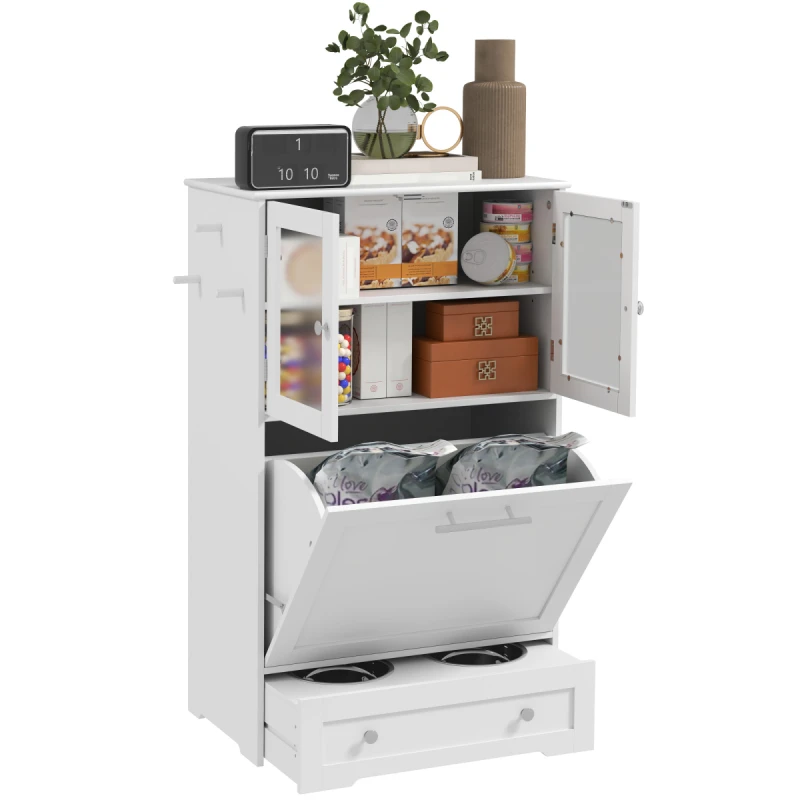 Image of PawHut Dog Feeding Station with 2 Storage Cabinets, 2 Elevated Bowls, White D08-062V00WT