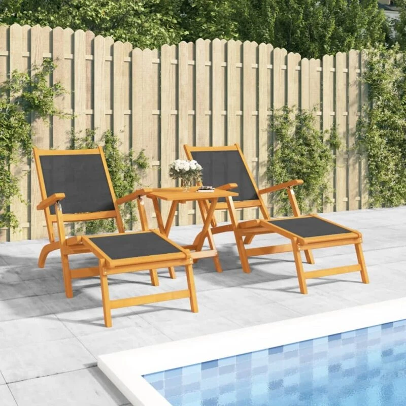 Image of VIDAXL Outdoor Deck Chairs 2 pcs Solid Wood Acacia and Textilene Vidaxl 8720287177807
