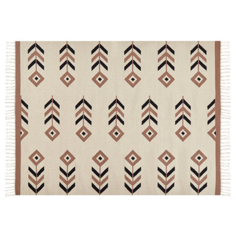 Image of Beliani Rug Niavan Beige 140 X 200 Cm Cotton Kilim