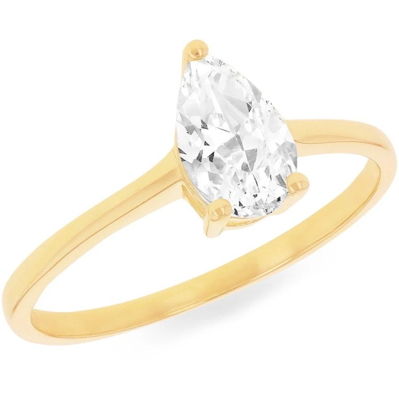 Image of Be You 9ct Gold Pear CZ Ring Yellow Gold female k