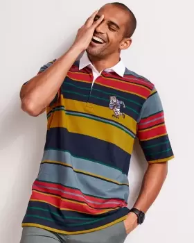 Image of Short Sleeve Embroidered Stripe Rugby Shirt