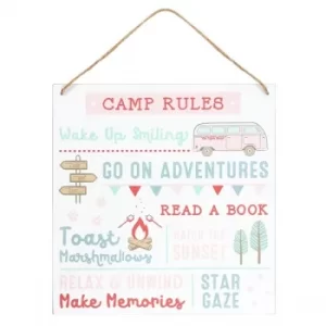 Image of The Open Road Pink Camp Rules MDF Sign
