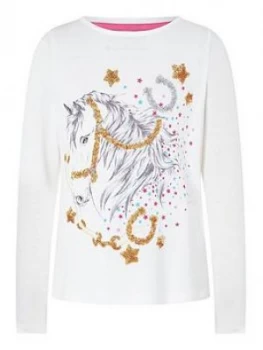 Image of Monsoon Girls S.E.W. Horse Sequin Top - Ivory