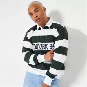 Image of I Saw It First Mens Embroidered Stripe Heavyweight Fleeceback Polo Shirt - Green