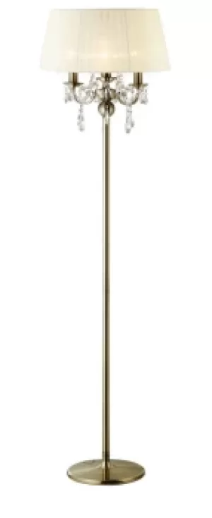 Image of Olivia Floor Lamp with Cream Shade 3 Light Antique Brass, Crystal