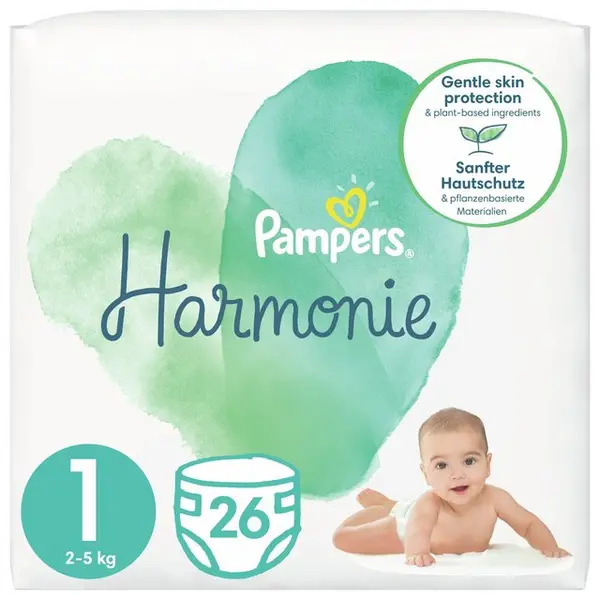 Image of Pampers Harmonie Size 1 Carry Pack 26 Nappies