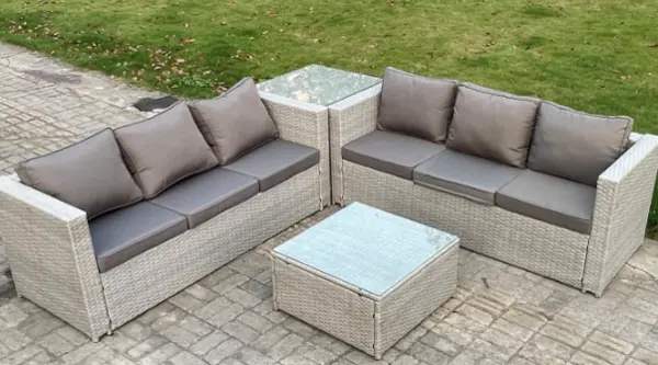 Image of Fimous 6 Seater Outdoor Light Grey Rattan Lounge Complete Sofa Set with Coffee Table