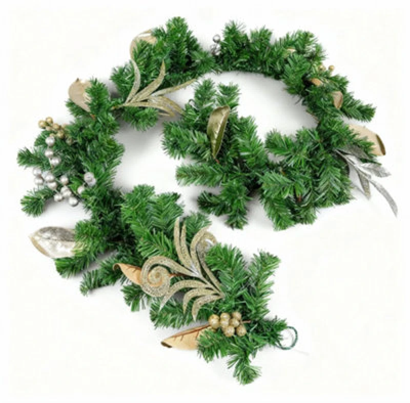 Image of Shatchi 2m Garland with Champagne and Silver Decoration Green