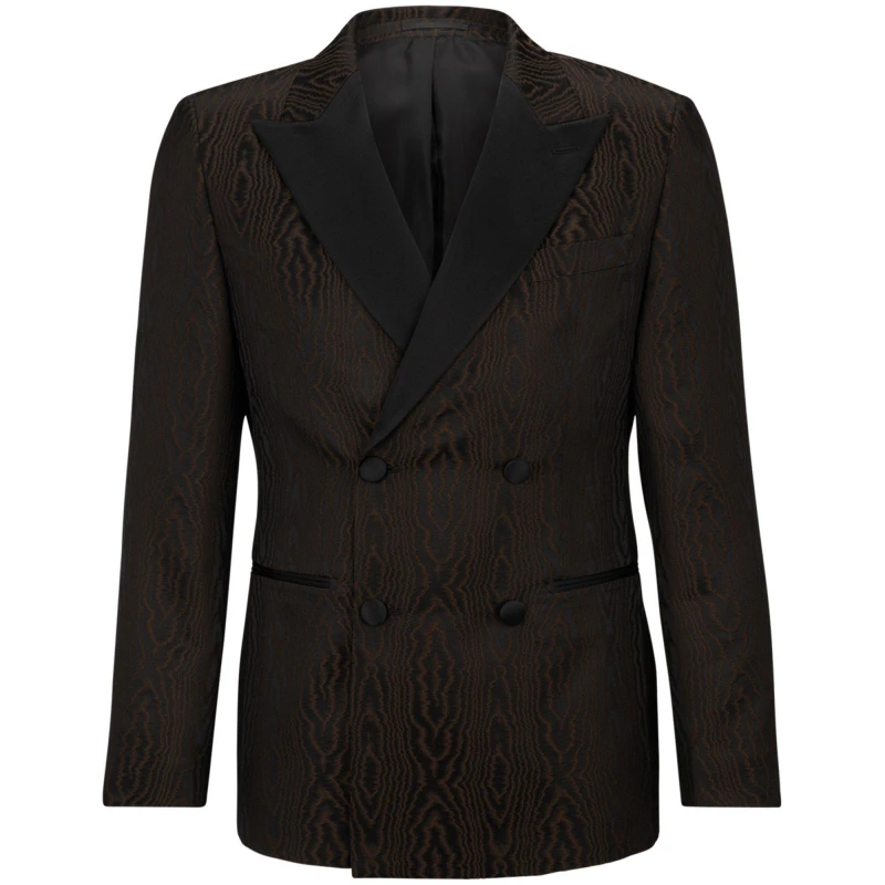 Image of Boss Mens Heston Tuxedo Satin Lapel Suit Jacket Black/Brown 618 male 40 (50)