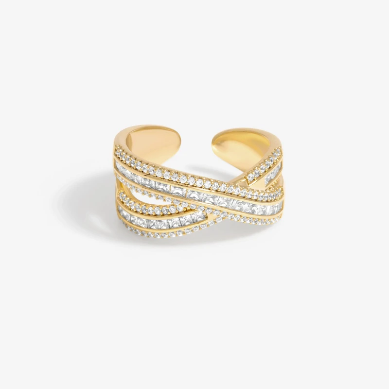 Image of Jon Richard Gold Plated Cubic Zirconia Cross Over Ring Jewellery Sets One Size Gold 38644510002