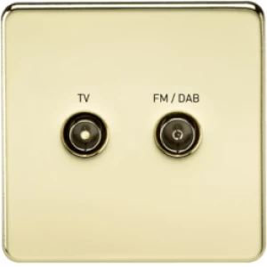 Image of KnightsBridge Screened Diplex TV and FM DAB Outlet 1G Screwless Polished Brass Wall Plate - Switch