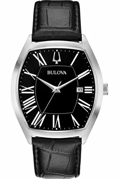 Image of Bulova 96B290 Stainless Steel Black Leather Strap Watch - W09264