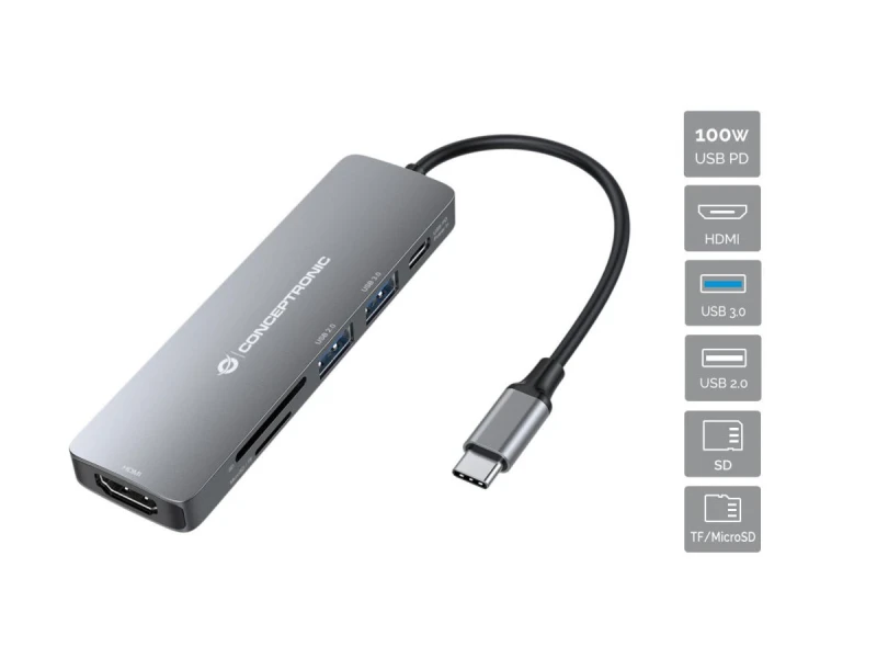 Image of Conceptronic DONN11G 6-in-1 USB 3.2 Gen 1 Docking Station. HDMI. 100W