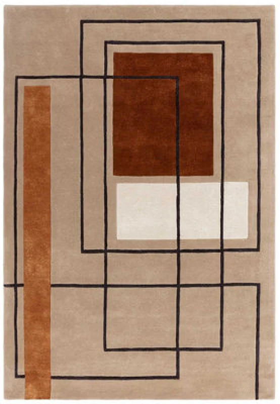 Image of Modern Terracotta Handmade Geometric Wool Easy To Clean Rug For Bedroom & Living Room-120Cm X 170Cm
