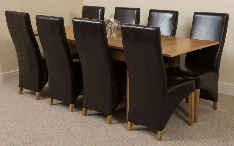 Image of Thats Furniture Richmond 140-220cm Oak Extending Dining Table & 8 Lola Leather Chairs in Brown Brown Unisex