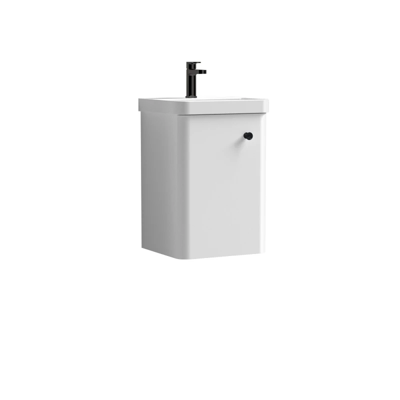 Image of Balterley Curve Wall Hung 1 Door Vanity Basin Unit White Black Handle 400mm White