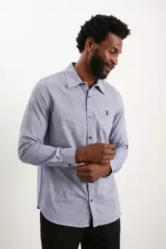 Image of Mens Blue Long Sleeve Slim Ditsy Geo Print Shirt