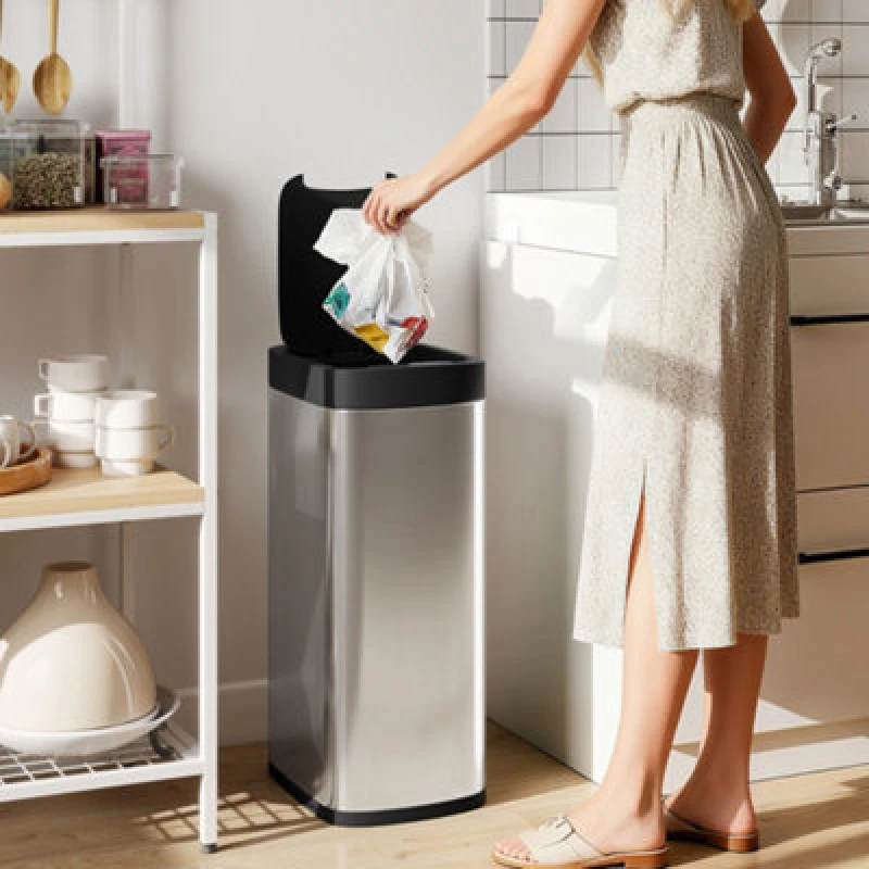 Image of Homcom 50L Sensor Bin, Touchless Kitchen Bin, Battery Operated, Silver Tone